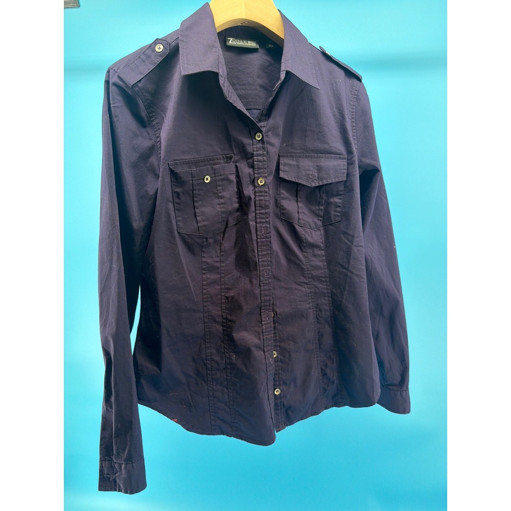 New York & Company 7th Avenue Purple Military Button Down Shirt Small Epaulettes